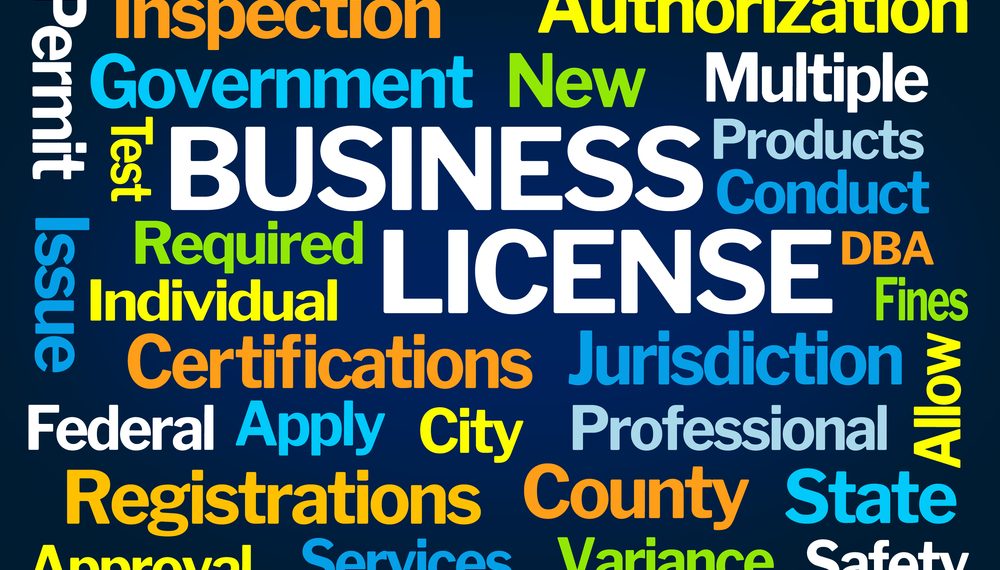 Business License Word Cloud on Blue Background