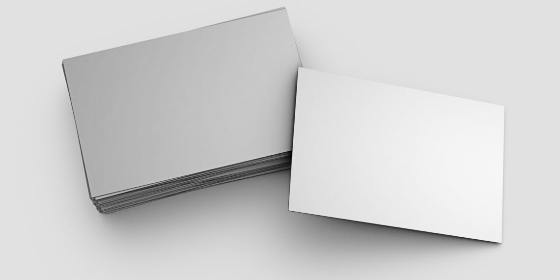 Blank business cards on white background. Include clipping path. 3d render