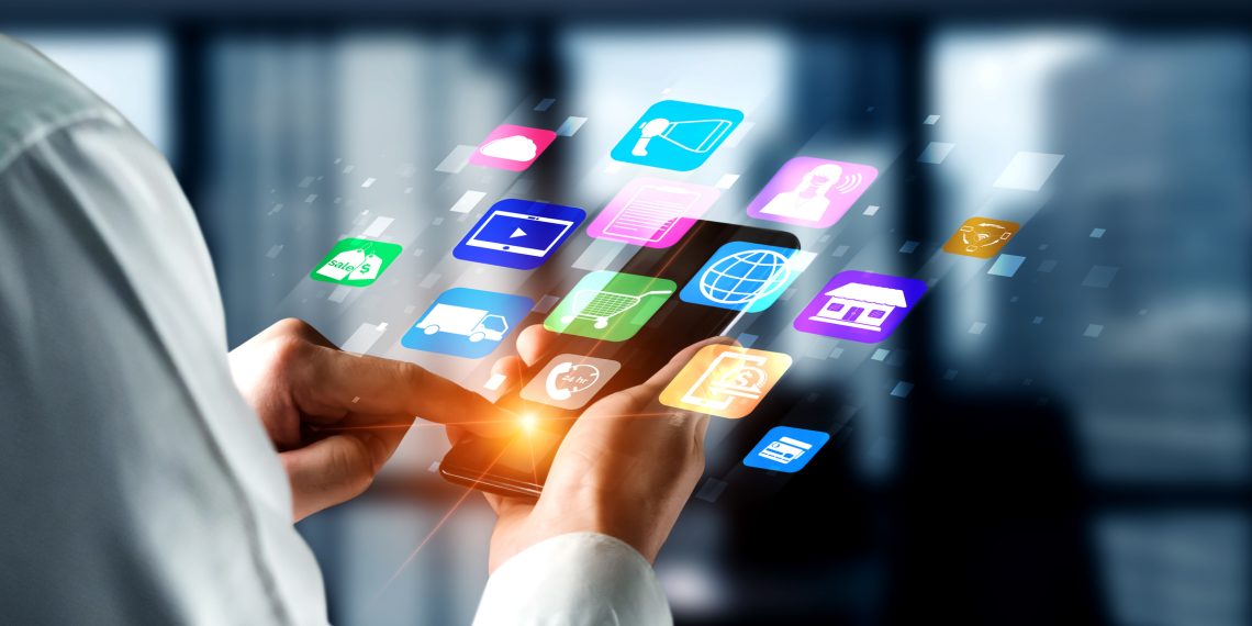 Omni channel technology of online retail business. Multichannel marketing on social media network platform offer service of internet payment channel, online retail shopping and omni digital app.
