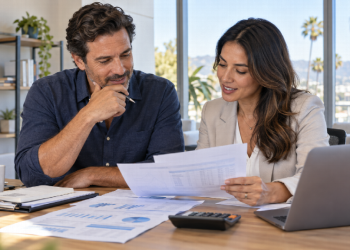 Professional accountant reviewing financial documents for California business bookkeeping and tax services